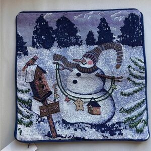 Snowman Welcome Winter 16x16 Tapestry Throw Pillow Cover Cottagecore primative